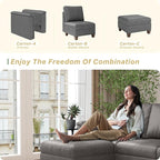 SITJOY 118" Faux Leather Modular Sectional Sofa with Storage, Mid Century Modern Sectional Couches for Living Room, Soft Padded Armrests, Oversized 10 Seat U Shaped Sofa Bed with Chaise, Gray