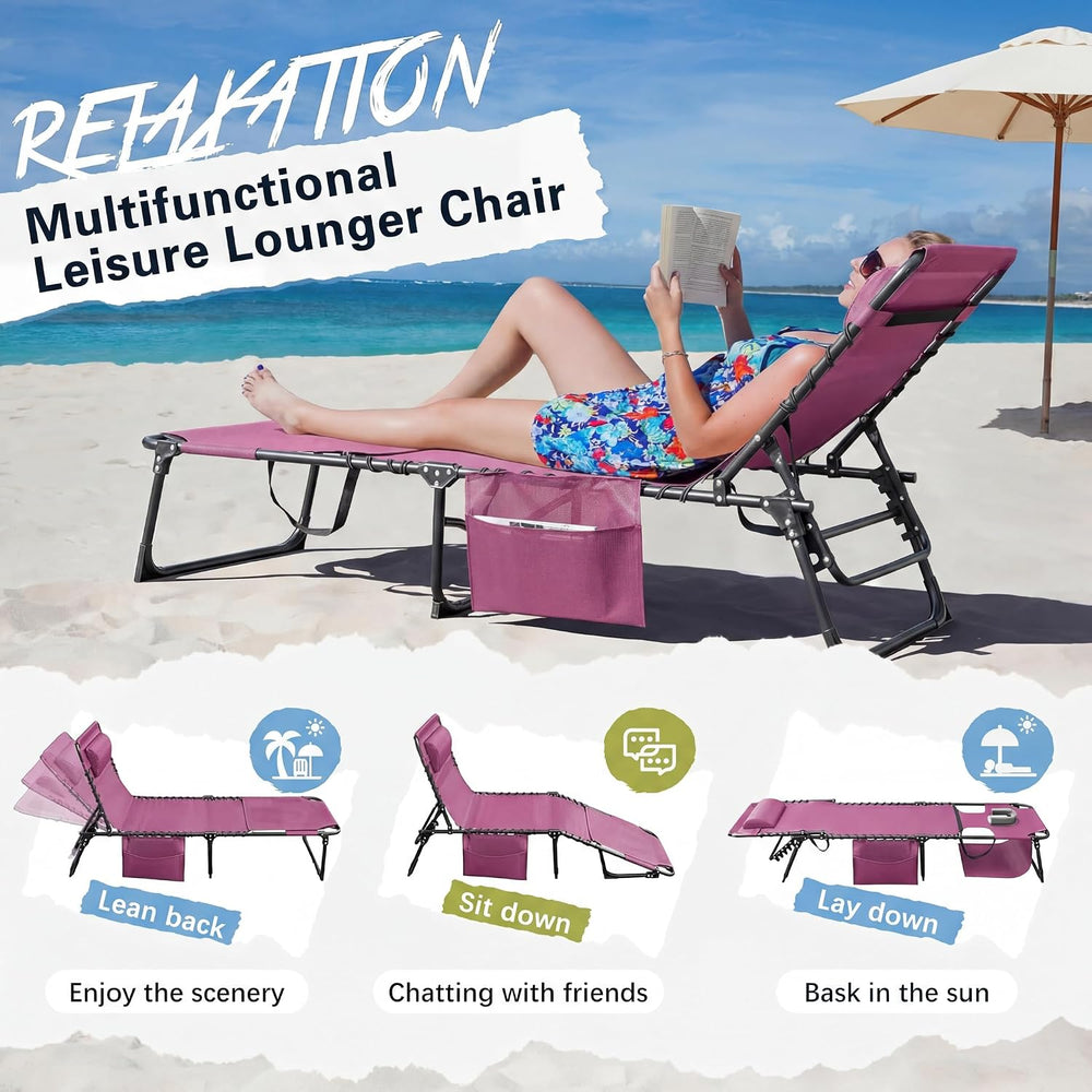 Devoko Beach Lounge Chair, Outdoor Sun Tanning Chair with Face Hole, Heavy Du...
