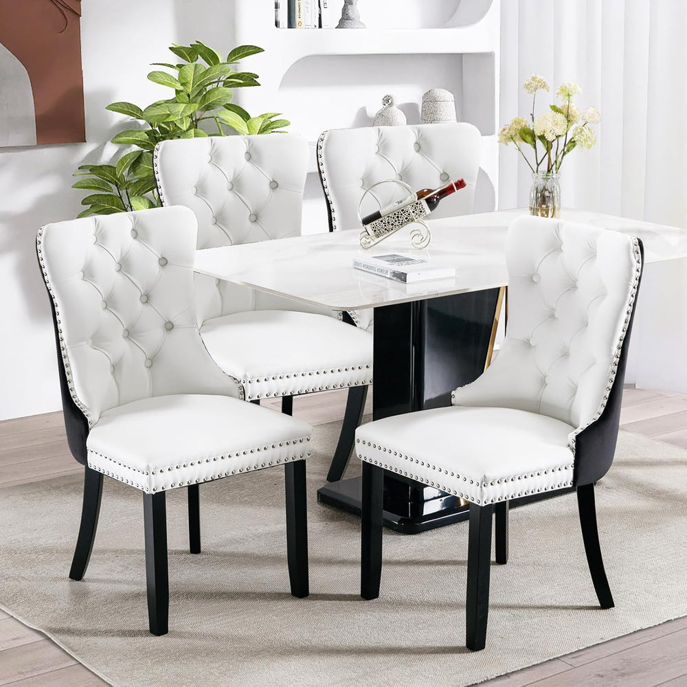 SoarFlash Leather Dining Chairs Set of 4, Tall Back Side Chair, Modern Uphols...