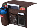 Linen 4 Pockets Bedside Caddy, Bedside Storage Organizer for Magazine, Remotes, Phone (Coffee)
