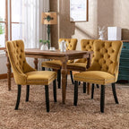 Modern Dining Chairs Set of 4, Tufted Upholstered Dining Chair with Solid Wood Legs, Yellow Velvet Accent Chair, Sillas de Comedor, 4 Dining Chairs (Gold, Velvet, 4Pcs)