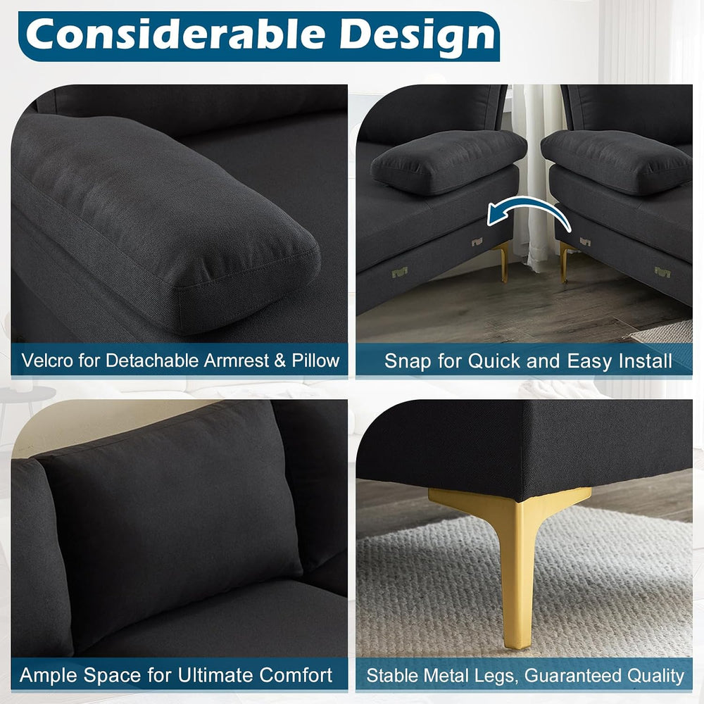 VINGLI 110" Modern Sectional Couch with 51" D Double Chaise, Black ...