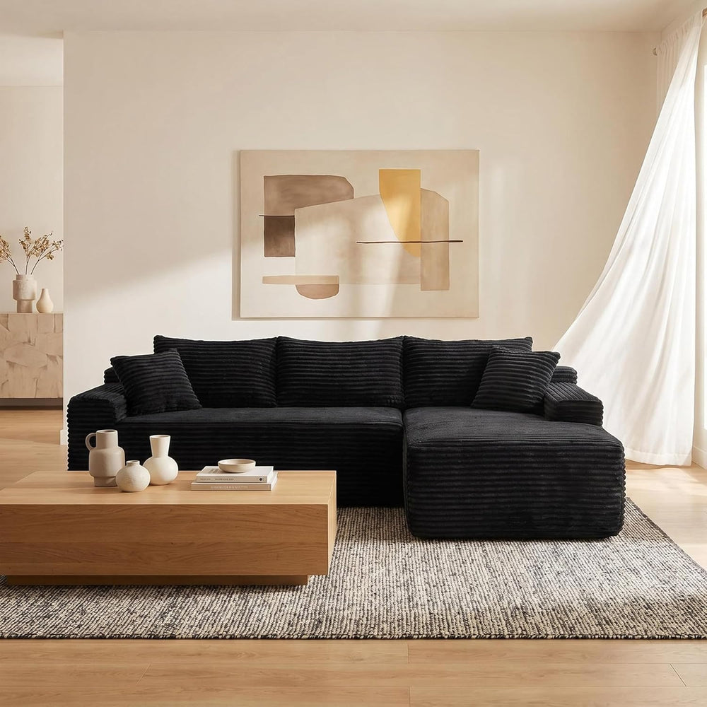 95" L-Shaped Cloud Sectional Couch, Right Facing Modular Compressed Sect...