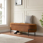 FiveWillowise 45 Inch Sherpa Storage Ottoman Bench,End of Bed Bench | Upholstered Boucle Storage Bench with Storage,Metal Stand and Hinges,Oval Ottomans for Living Room,Bedroom,Brown