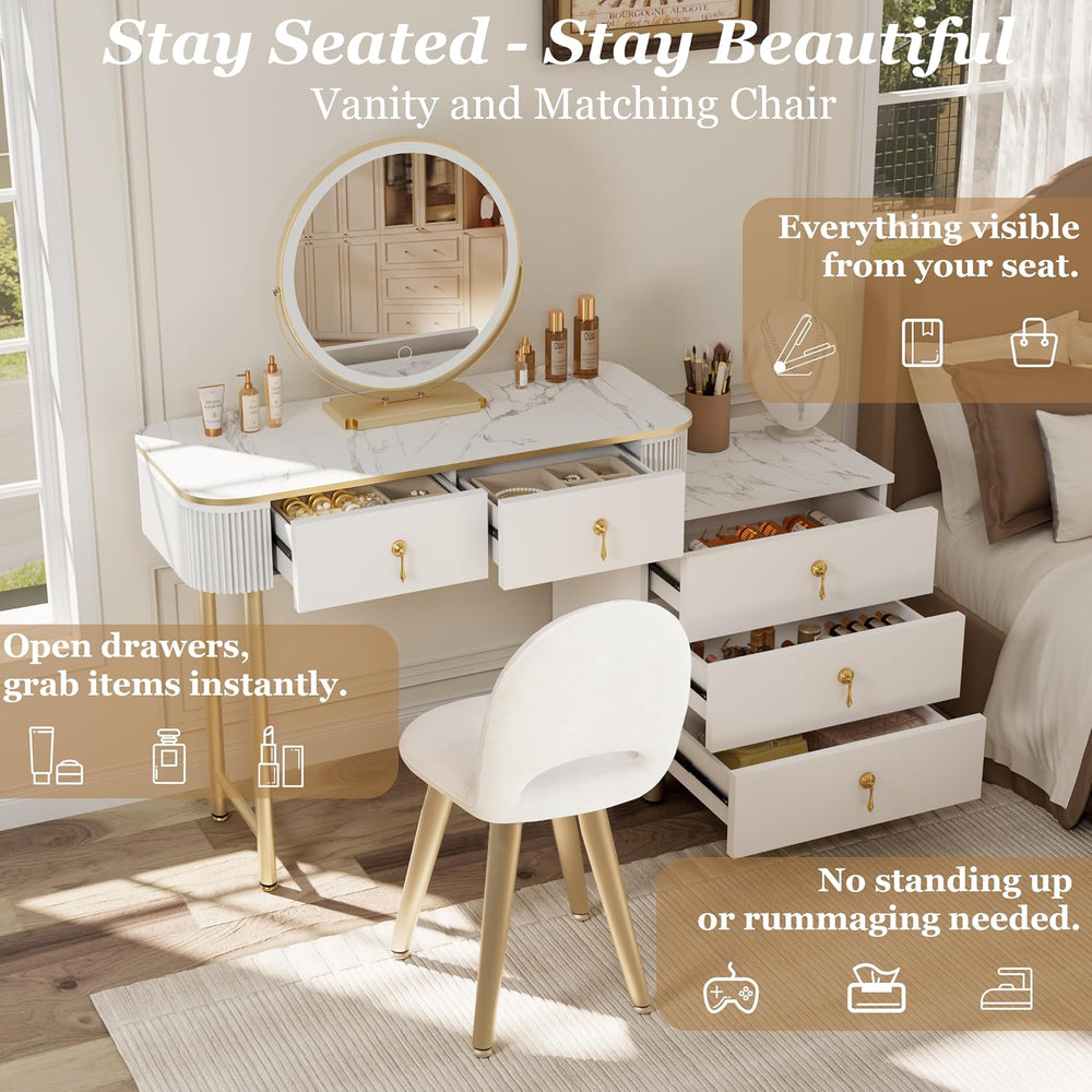 Royal Windsor Vanity Desk with LED Mirror & Chair, Flexible for Bedroom |...