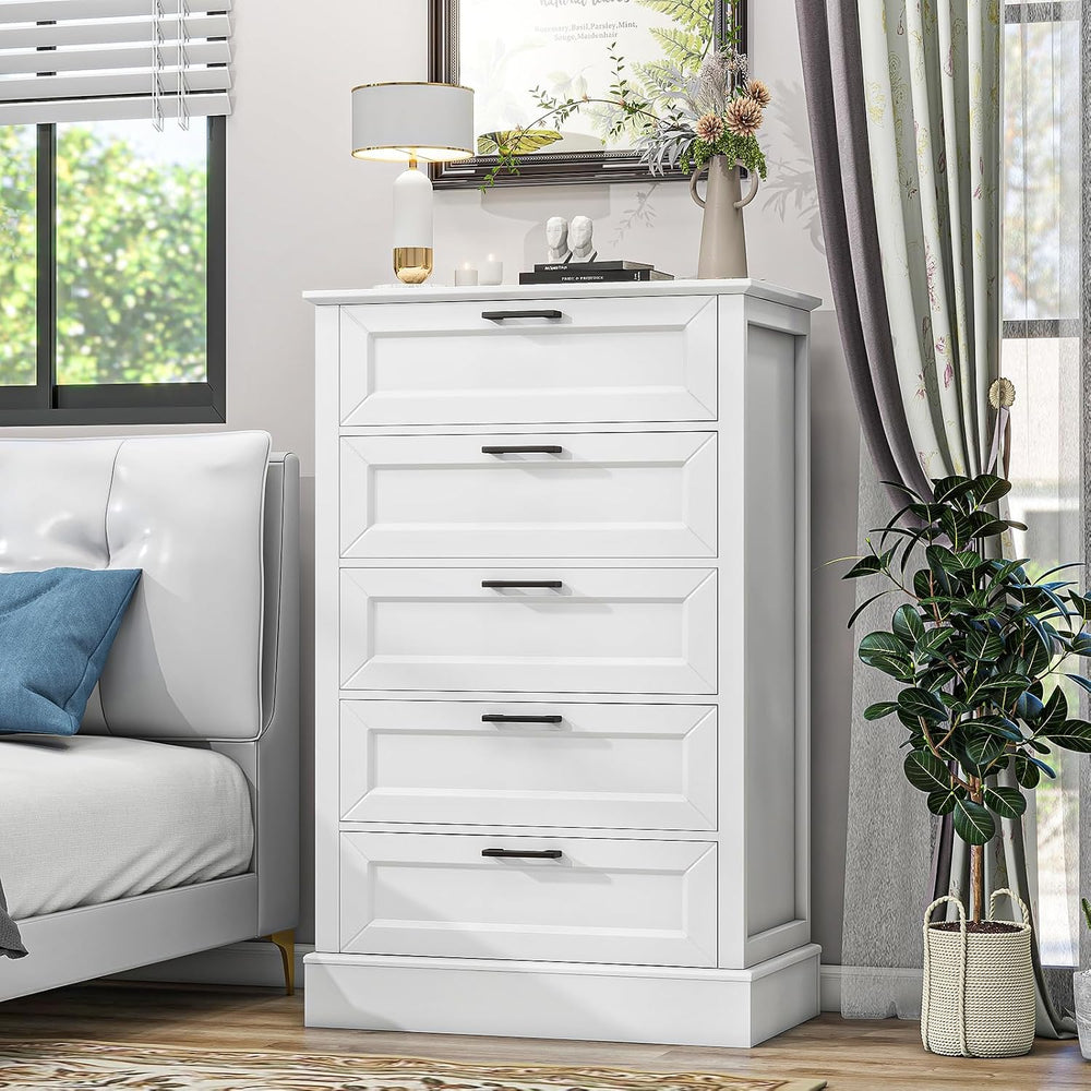 ZLWJGY White Dresser for Bedroom, Wood Dresser with 5 Drawers, Chest of Drawe...