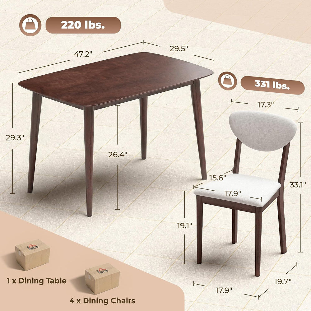 HOMCOM 5-Piece Dining Table Set for 4 with Solid Wood Frame, Cream White | Ki...