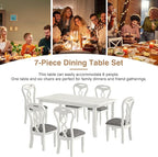 7-Piece Solid Wood Dining Table Set with 6 Upholstered Chairs - Easy Assembly Modern Design for Kitchen & Small Spaces, Durable Wooden Table and Chairs for Dining Room, Kitchen, Light Grey