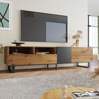 Ball & Cast 70" Modern TV Stand for TVs up to 80", Media Console with Drop-Down Door, 2 Drawers & Adjustable Shelf, Entertainment Center w/Ample Storage for Living Room, Home Theatre,Wood