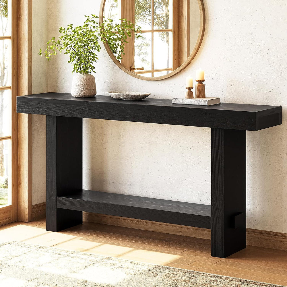 63-Inch Solid Wood Console Table, 2-Tier Narrow Farmhouse Entryway Table for ...