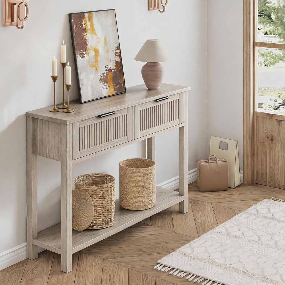 GAOMON Entryway Table with 2 Drawers, Farmhouse 43 Inch Wood Fluted Console T...