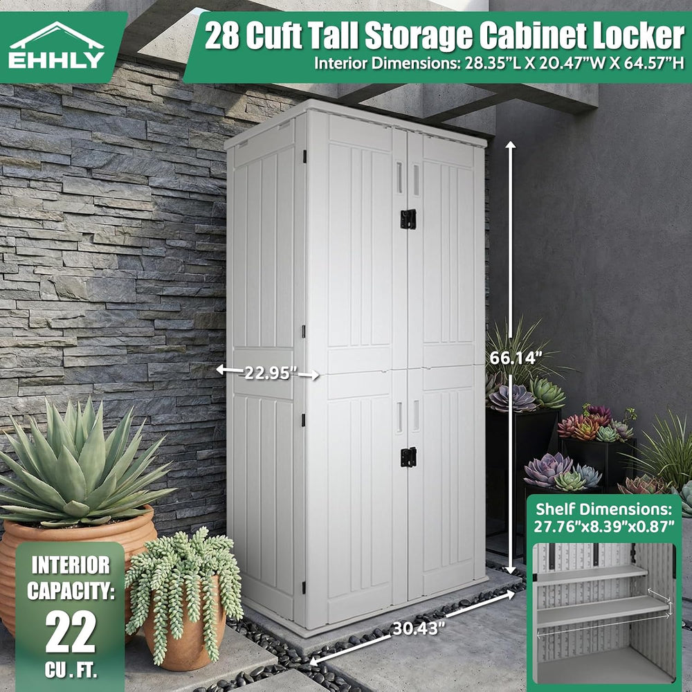 EHHLY Heavy Duty Tall Storage Cabinet Outdoor Weatherproof, 28 Cuft Garage St...