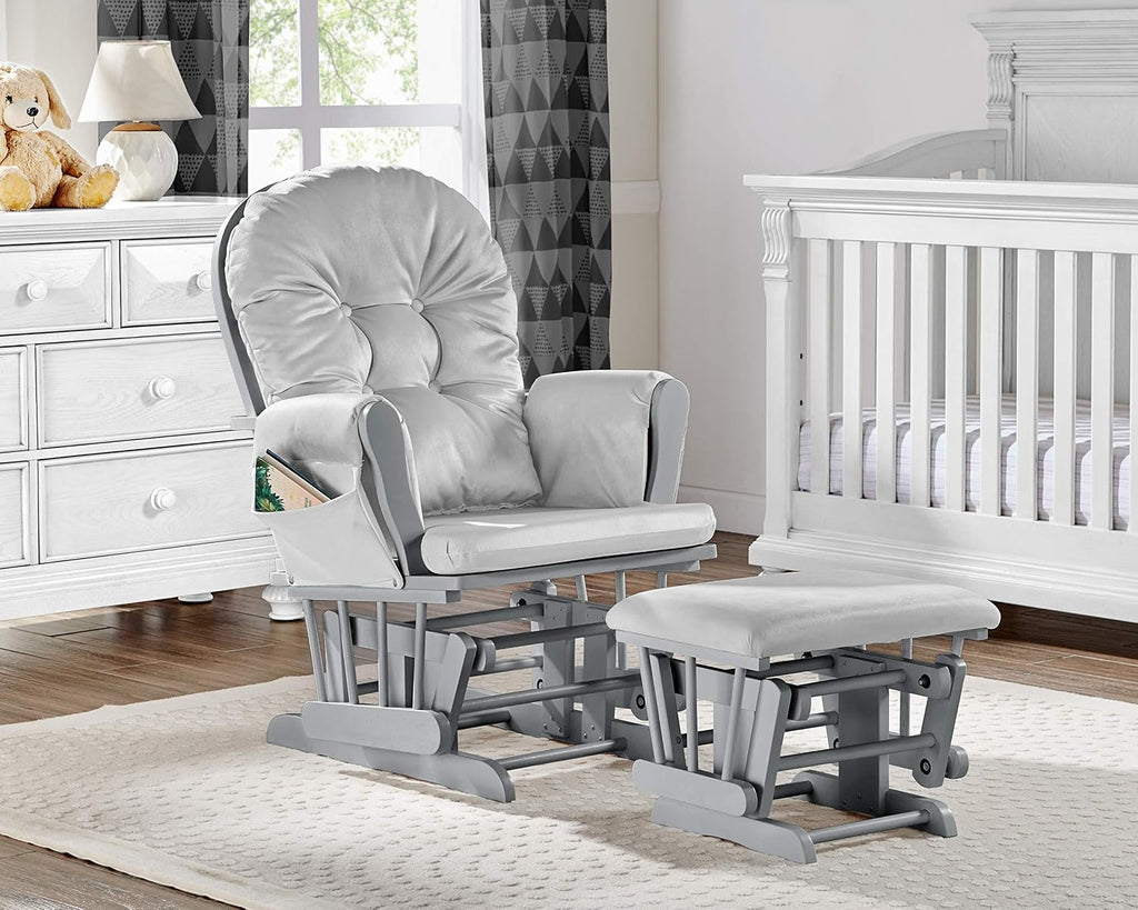 Glider and Ottoman Gray Wood and Light Gray Fabric