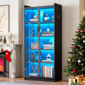 Display Cabinet with Glass Doors and Shelves, 65" Tall Curio Cabinet with LED Lights/Human Sensor, 5 Tier Display Case for Collectibles Bedroom Living Room Office, Black