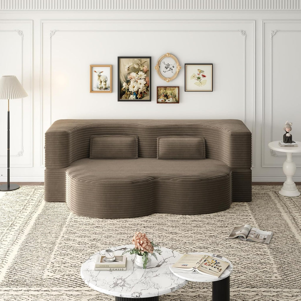 2 in 1 Convertible Folding Sofa Bed, Plush Corduroy Lazy Lounge Sofabed, Foam Folding Floor Sofa Bed, 78" Full Size Memory Foam Couch for Living Room Guestroom, No Assembly Required Sofabed (Coffee )