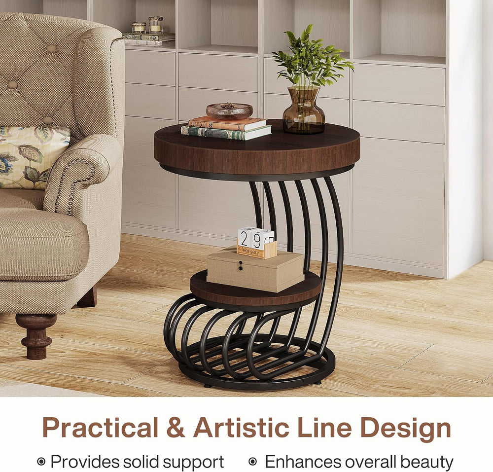 Tribesigns Round End Table, 2-Tier Farmhose Wood Side Table with Shelf Storag...