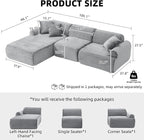 Modular Floor Sofa, Cozy Corduroy Sectional Couch with Fully Washable Covers, Frameless L Shaped Couch for Living Room, Family & Pet Friendly Lounge, No Assembly(Light Gray,Left Facing Chaise)