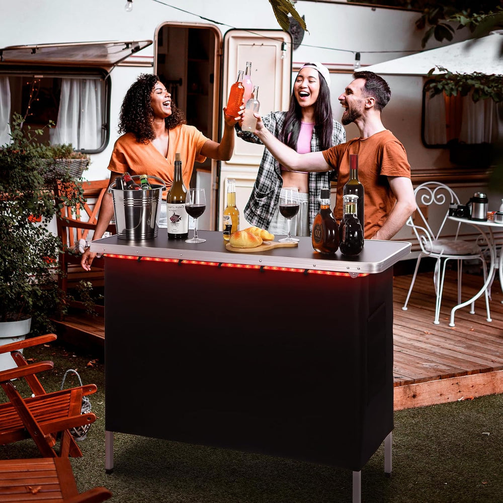 43" Long Portable Bar Table with Remote-Controlled Multi-Color LED Light...