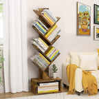 Hoctieon 6 Tier Tree Bookshelf, Tall Bookcase with Drawer, Freestanding Book Shelf, Display Floor Standing Storage Shelf, Book Organizer Shelves for Home Office, Rustic Brown