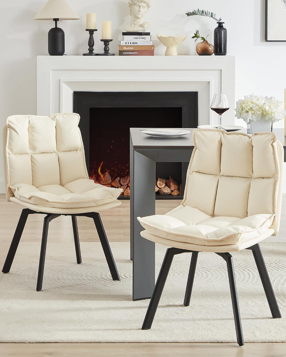 BedsPick 360° Swivel Dining Chair Set of 2 - Faux Leather Upholstered Kitchen...