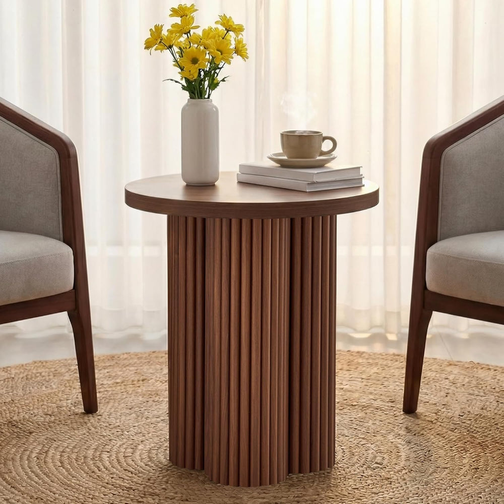 Round Fluted End Table, 17.7'' Mid Century Modern Side Table, Circle ...