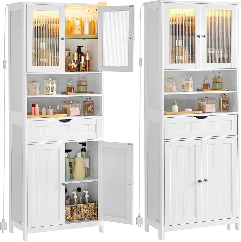 VASAGLE Storage Cabinet with LED Lights, Freestanding Storage Unit with Adjus...
