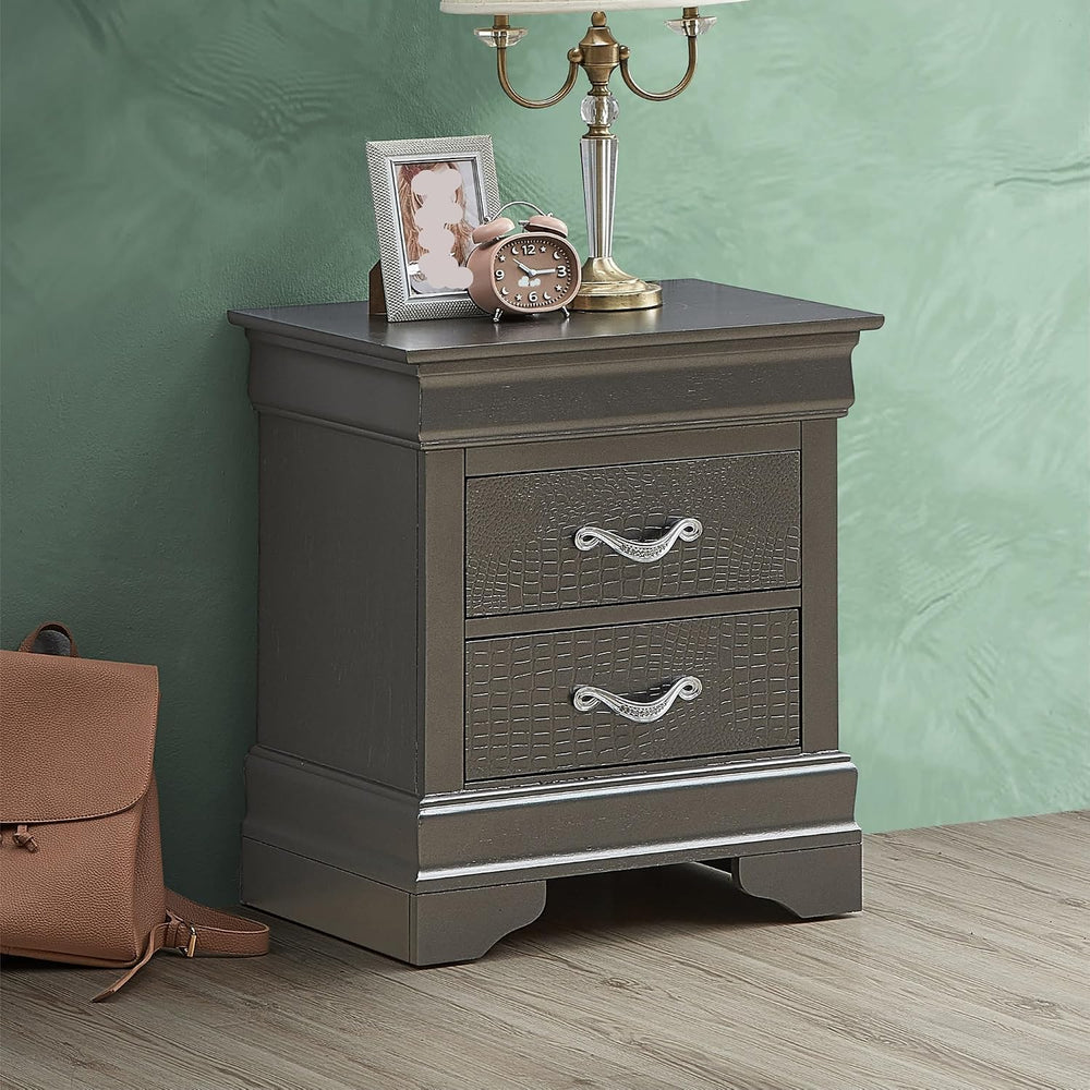 Sleek Metallic Black Nightstand with Drawers ﻿,for Small Spaces