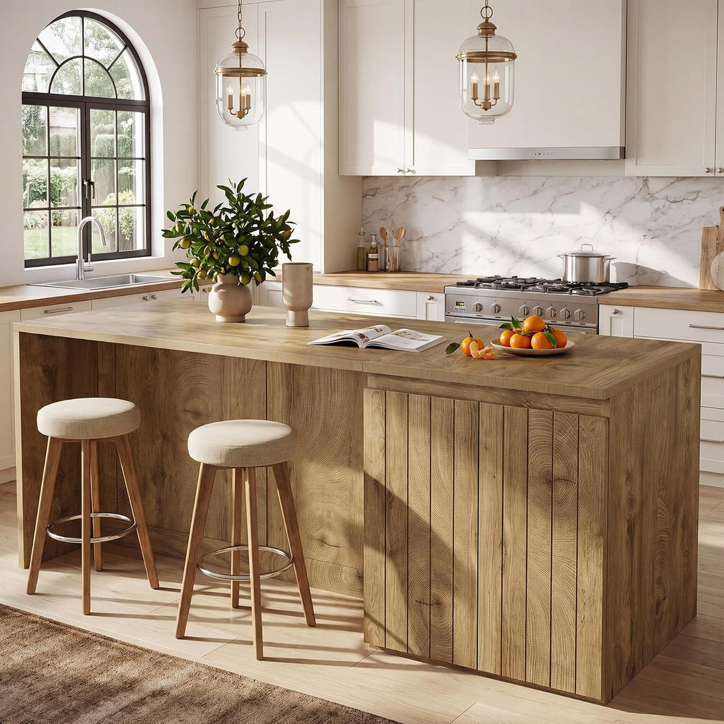 Tribesigns 71 Inch Stationery Kitchen Island with Double Door Storage Cabinet, 35.4" Counter Height Bar Table with Inner Shelves, Farmhouse Kitchen Work Island, Brown