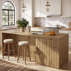Tribesigns 71 Inch Stationery Kitchen Island with Double Door Storage Cabinet, 35.4" Counter Height Bar Table with Inner Shelves, Farmhouse Kitchen Work Island, Brown