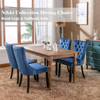 Upholstered Dining Chairs Set of 6, Velvet Dining Room Chairs with Back Ring Pull Trim and Solid Wood Legs, Tufted Wingback Kitchen Chair Perfect for Dining Room,Living Room,Kitchen(Blue)