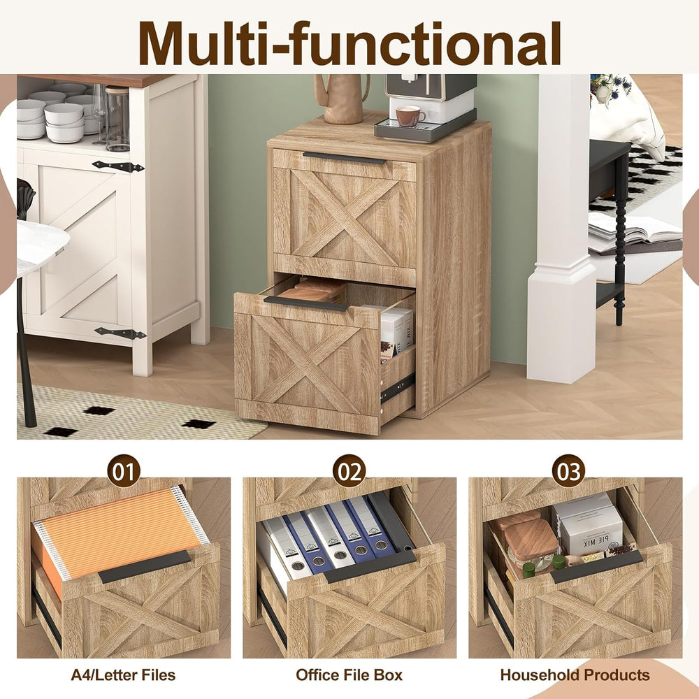 File Cabinet, Wood Filing Cabinet with 2 Drawers for Home Office | Printer St...