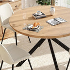 47.2" 5-Piece Round Dining Table Set for 4, Modern Wood Dining Table with 4 Upholstered Chairs, Kitchen & Dining Room Table Set with Metal Base for Apartment, Small Space, Natural Table+4 Beige Chairs