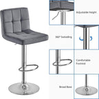 Yaheetech Bar Stools Set of 4, Velvet Fabric Swivel Barstools, Height Adjustable Counter Chairs, Modern Stools with Back for Bar Kitchen Island Dining Room, Dark Grey
