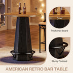 Tribesigns Round Bar Pub Table High Top, 39.4" H Bistro Cocktail Table with Metal Footrest for Drinking & Gathering, Industrial Home Bar Unit, Small Spaces, Brown & Black