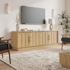 TV Stand for 75 Inch TV, Mid Century Modern TV Stand with Arched Design, Wood Grain Finish, Boho Media Console with Adjustable Shelves, 67" Entertainment Center for Living Room Bedroom, Oak