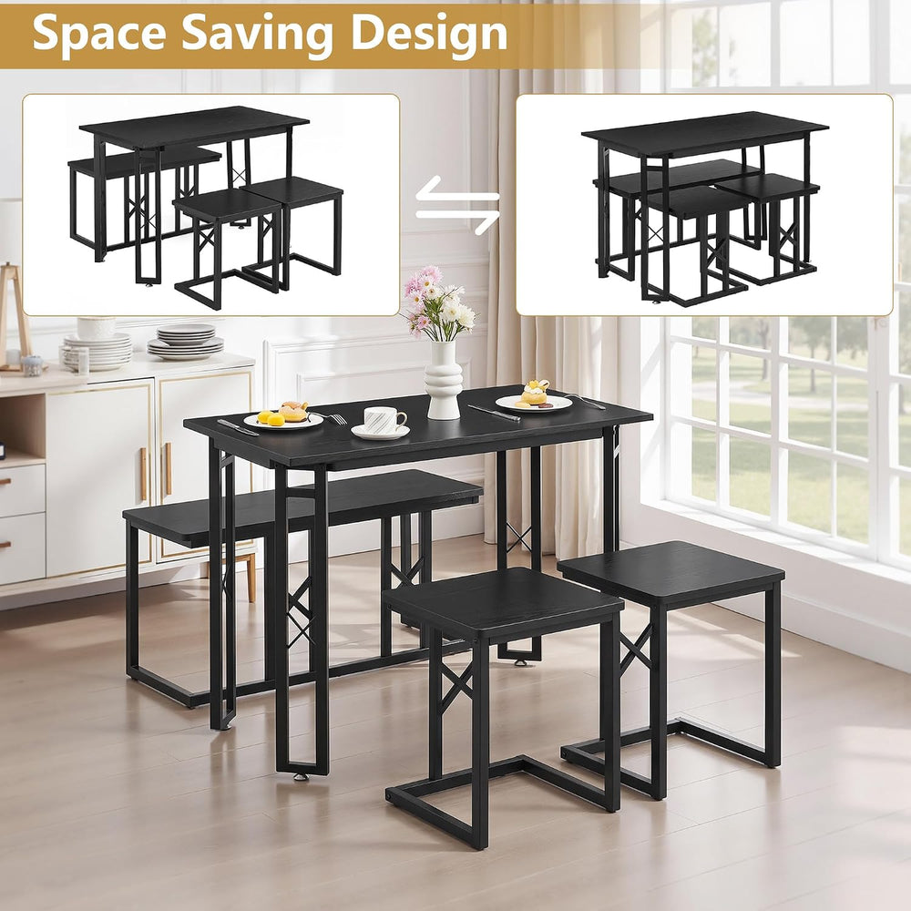 VECELO 43.3" Dining Table Set for 4, Space-Saving Kitchen Table with 1 B...