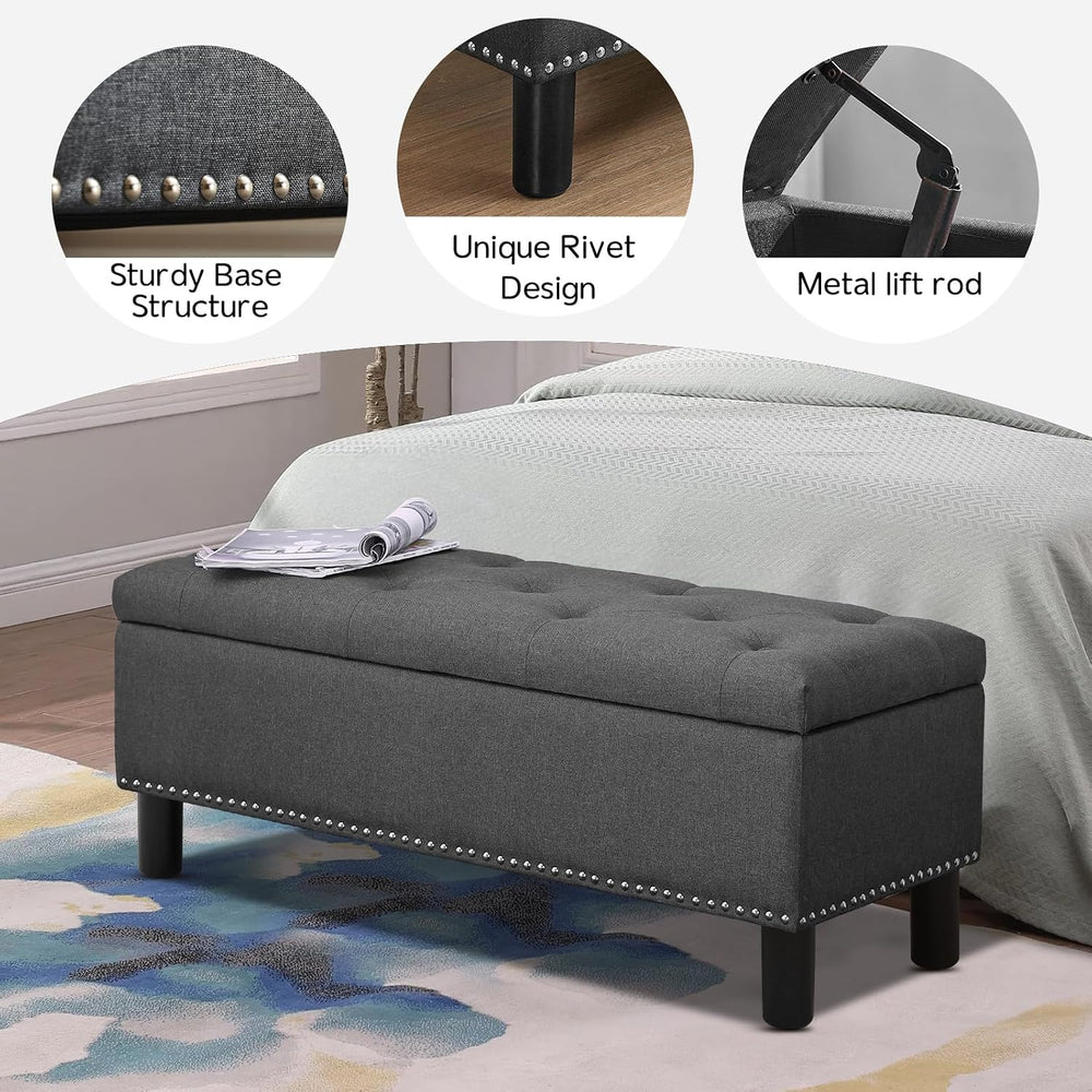 Furniliving 42" Ottoman with Storage, End of Bed Bench with Button-Tufte...