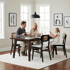 Rattan Dining Chairs Set of 6 Black Wooden Dining Room Chairs White Faux Leather Kitchen Chairs with Back Farmhouse Side Chairs, Natural Wood