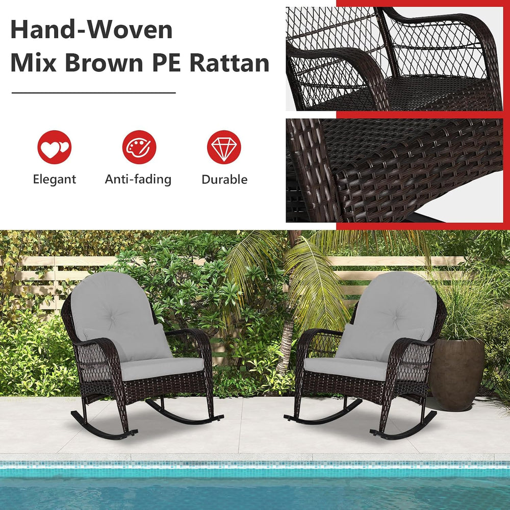 Tangkula Outdoor Wicker Rocking Chair, Patio Rattan Rocker with Seat Back Cus...