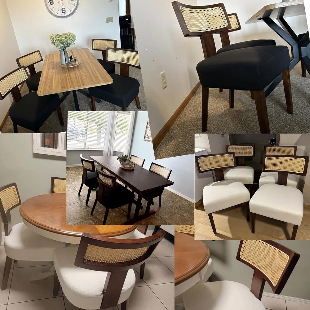 Farmhouse Rattan Dining Chairs Set of 2, Upholstered Modern Dining Room Chair...