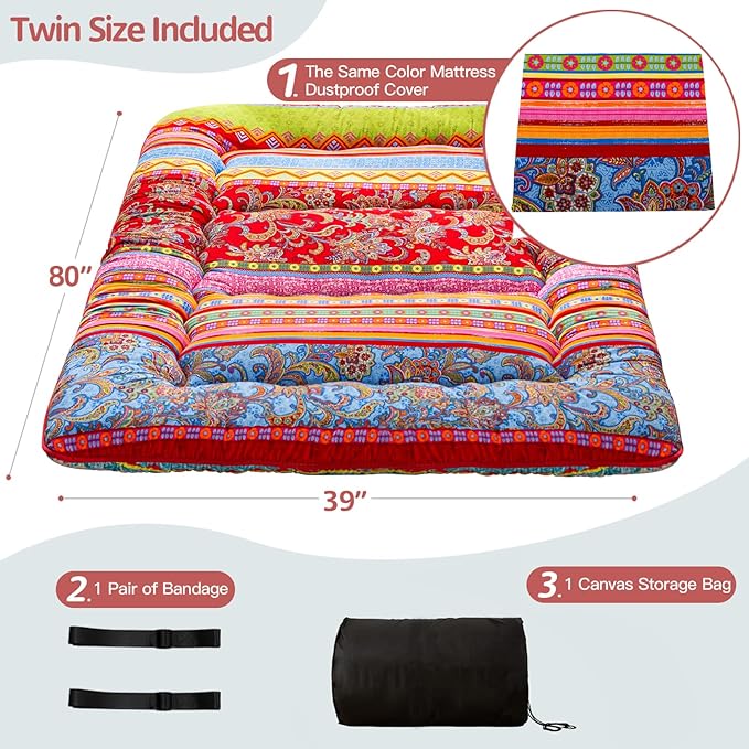 MAXYOYO Japanese Floor Mattress Futon Mattress, 4" Thicken Tatami Mat Sleeping Pad Foldable Roll Up Mat Boys Girls Dormitory Pad Kids Floor Lounger Pillow Bed, Charcoal Grey, Queen Size
