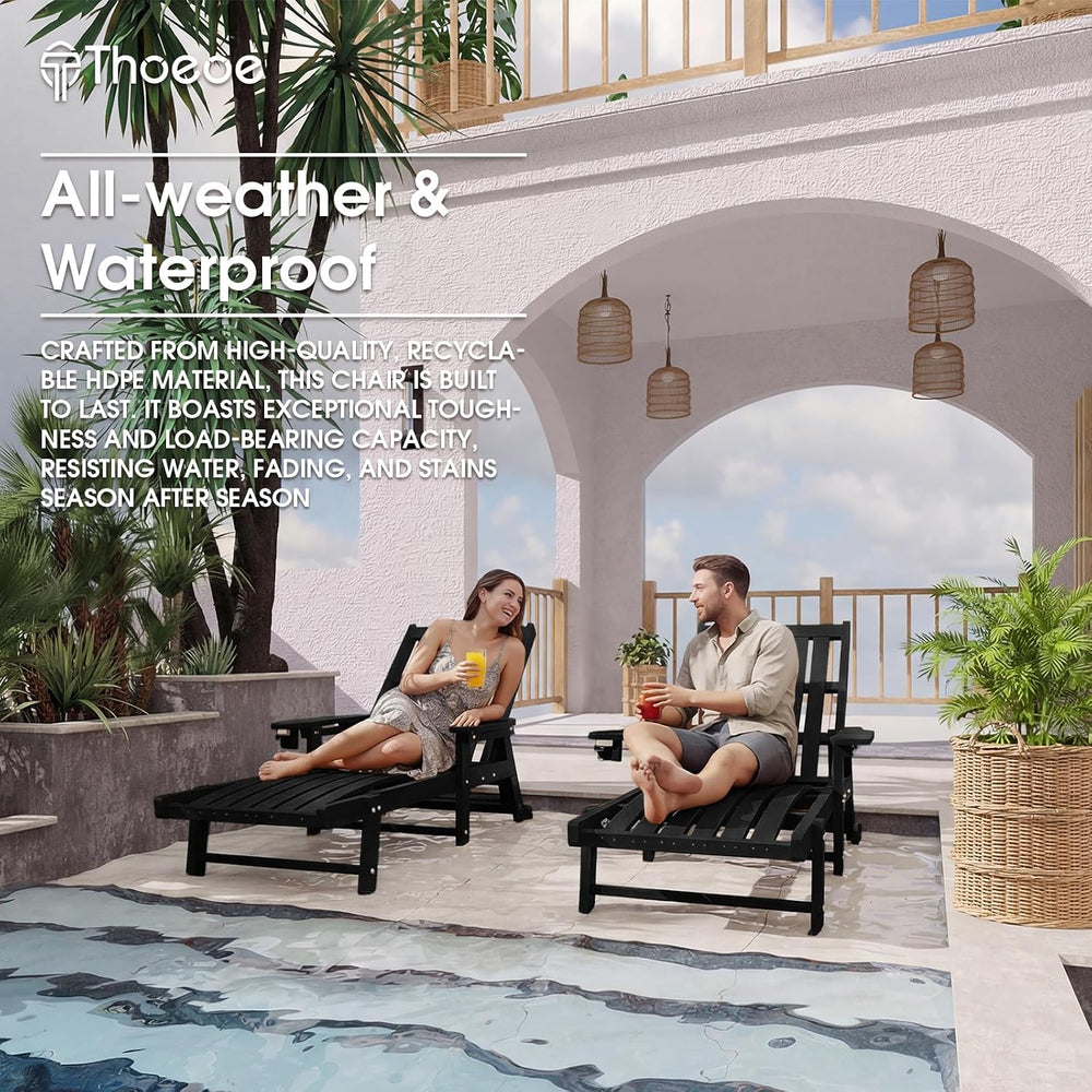 THOEOE Patio Chaise Lounge Chair,HDPE Lounge Chair Outdoor with Wheels | Over...