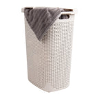 Mind Reader Slim Laundry Hamper with Lid, 60L Clothes Basket, Premium Wicker Design, Plastic, Ivory