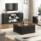 75" Farmhouse TV Stand with Power Outlets for 85 Inch TVs, 33" Tall Entertainment Center with Storage Cabinets w/Adjustable Shelves, Rustic Large TV Media Console, Black