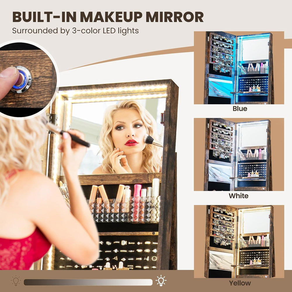 CHARMAID 360° Swivel Jewelry Armoire with LED Lighted Full Length Mirror