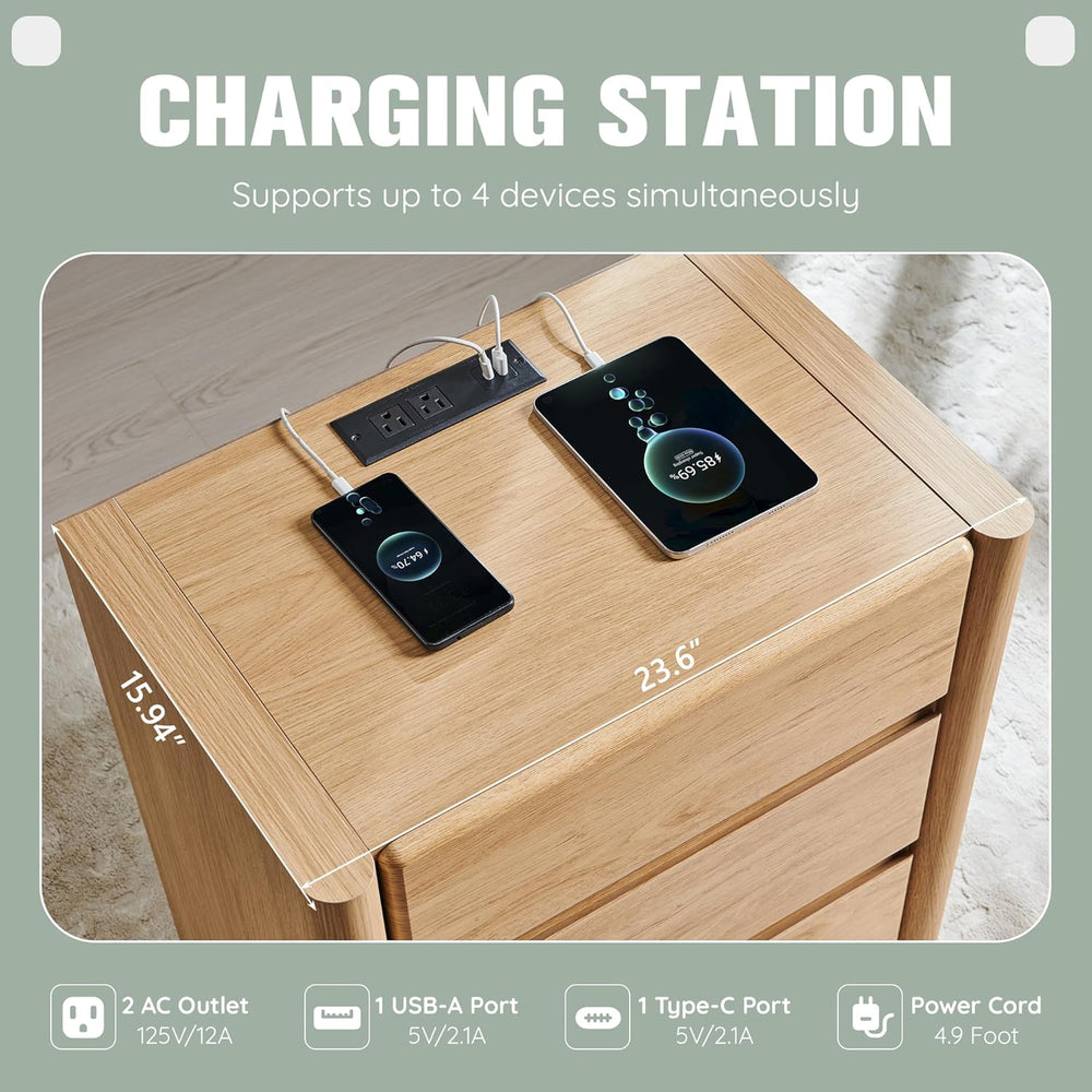 25" Tall Modern Nightstand Set of 2, 23.6" W Night Stand with Charg...