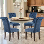 Tufted Dining Chairs Set of 2, Upholstered Parsons Dining Room Chairs, Fabric Kitchen Side Chair with Wood Legs, Blue
