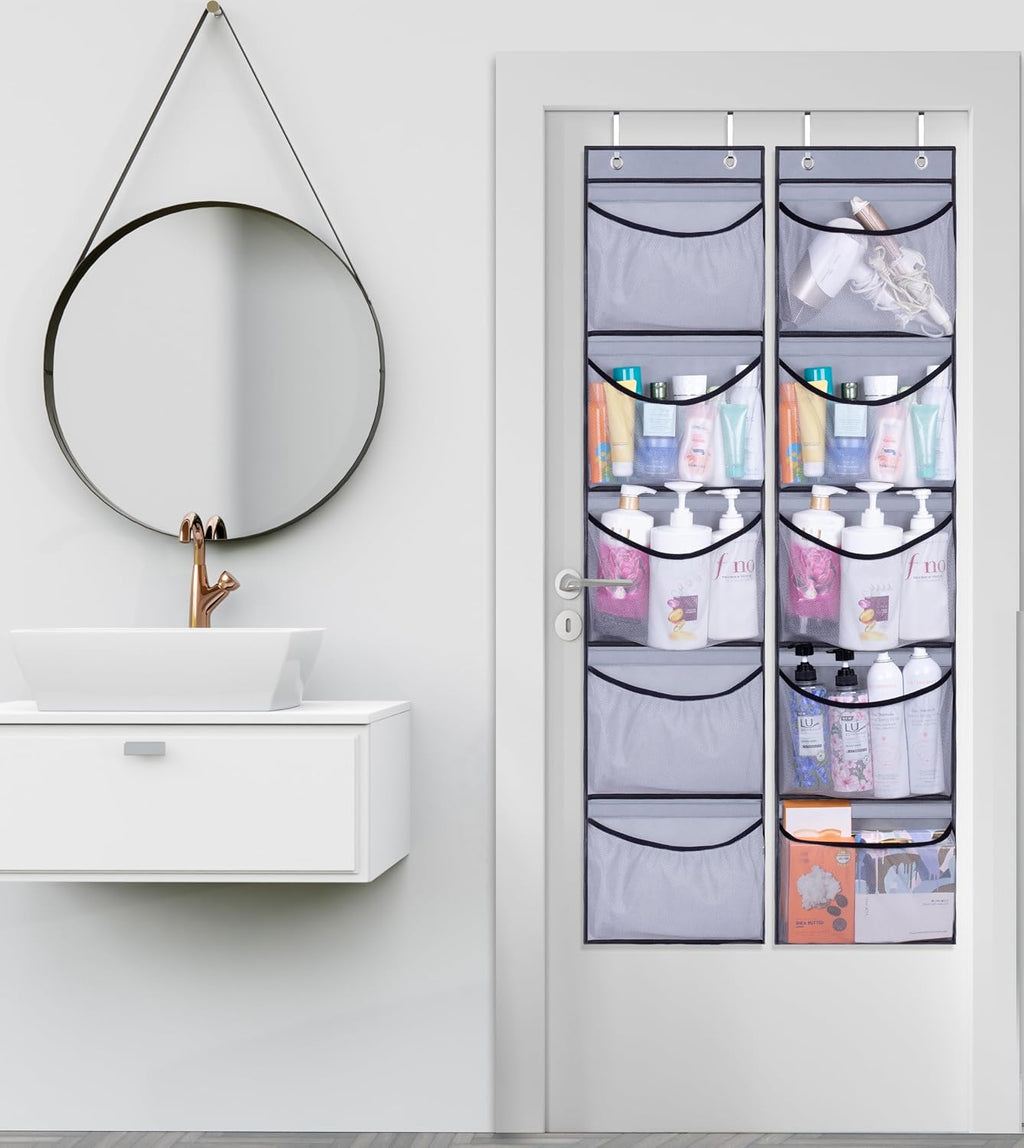 Hanging Shelves Over the Door Organizer Storage for Closet with 5 Pockets Organizer for Bedroom Bathroom, 2 Pack（Grey）