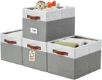 DECOMOMO Storage Bins, Storage Baskets for Shelves (Grey & White) | 4 Pack Fabric Storage Bins, 15" x 11" x 9.9" Foldable Storage Bins with Labels