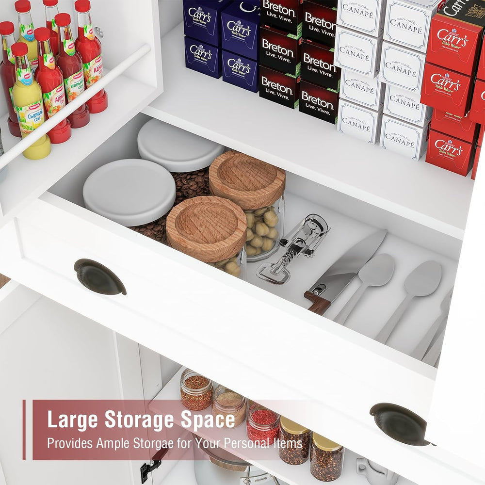 Tall Free Standing Kitchen Pantry Storage Cabinet, Wooden Farmhouse Style, De...